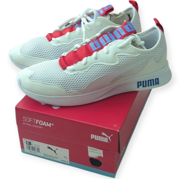 New! PUMA Men's Modern Running Bold Sneakers Athletic Shoes White Red Blue 9.5